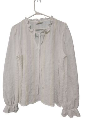 bobeau White Ruffle-Trim Peasant Blouse